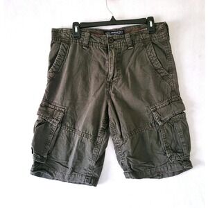 American Eagle Men 32 Cargo Shorts Y2K Khaki Green Utility Longer Length Ripstop